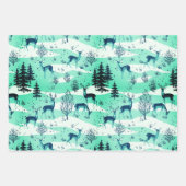 レトロエレガントターコイズブルーウッドランドディアーズ ラッピングペーパーシート (正面3)