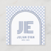 レトロエレガントダスティブルーモノグラム名刺 スクエア名刺 (正面)