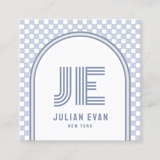 レトロエレガントダスティブルーモノグラム名刺 スクエア名刺 (正面)