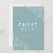 レトロエレガントダマスプーターブルーゲストブックサイン (正面)