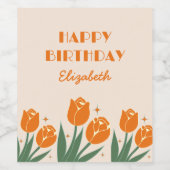 レトロエレガントチューリップフローラオレンジ誕生日 ワインラベル (シングルラベル)
