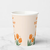 レトロエレガントチューリップフローラオレンジ誕生日 紙コップ (左)