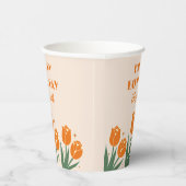 レトロエレガントチューリップフローラオレンジ誕生日 紙コップ (右)