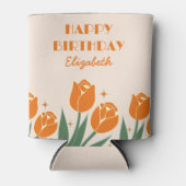 レトロエレガントチューリップフローラオレンジ誕生日 缶クーラー (正面)