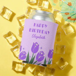 レトロエレガントチューリップフローラパープル誕生日 缶クーラー