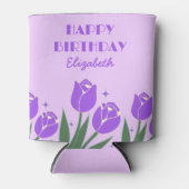 レトロエレガントチューリップフローラパープル誕生日 缶クーラー (正面)