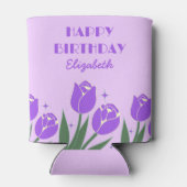 レトロエレガントチューリップフローラパープル誕生日 缶クーラー (裏面)