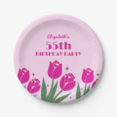 レトロエレガントチューリップフローラピンク誕生日 ペーパープレート (正面)