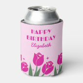 レトロエレガントチューリップフローラピンク誕生日 缶クーラー (缶正面)