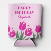 レトロエレガントチューリップフローラピンク誕生日 缶クーラー (正面)