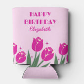 レトロエレガントチューリップフローラピンク誕生日 缶クーラー (裏面)