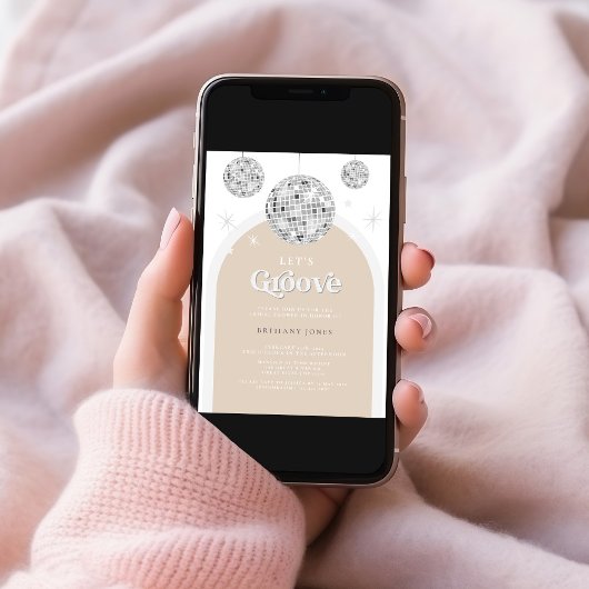 レトロエレガントディスコGroovyブライダルシャワー写真 招待状