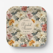 レトロエレガントパターンフローラのブライダルシャワー ペーパープレート (正面)