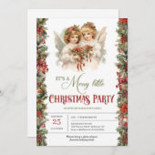 レトロエレガントビクトリアンエンジェルスクリスマスパーティー 招待状 (正面/裏面)
