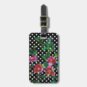 レトロエレガントピンクマゼンタウォーターバラポルカ ラゲッジタグ (正面縦)