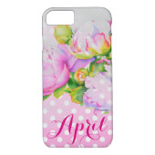 レトロエレガントピンク白牡丹フローラ水玉模様 Case-Mate iPhoneケース (裏面)