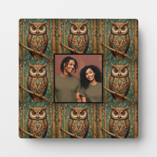 レトロエレガントフクロウ林緑写真テンプレート フォトプラーク (正面)
