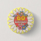 レトロエレガントフローラ60th誕生日ガール 缶バッジ (正面)
