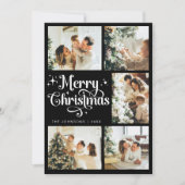 レトロエレガントブラック&ホワイトメリークリスマスファミリー シーズンカード (正面)