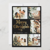 レトロエレガントブラック&金ゴールドメリークリスマスファミリー シーズンカード (正面)