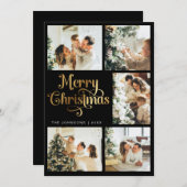 レトロエレガントブラック&金ゴールドメリークリスマスファミリー シーズンカード (正面/裏面)