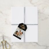 レトロエレガントブラック&金ゴールドメリークリスマスフォト ギフトタグ (より糸付き)