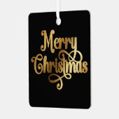 レトロエレガントブラック&金ゴールドメリークリスマスフォト メタルオーナメント (正面左)