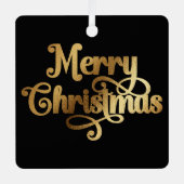 レトロエレガントブラック&金ゴールドメリークリスマスフォト メタルオーナメント (正面)