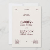 レトロエレガントブルゴーニュ&アイボリーベージュ結婚ズ 招待状 (正面)