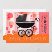 レトロエレガントベビー台車-ベビーシャワーパーティー 招待状 (正面/裏面)