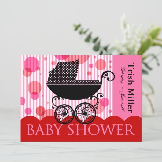 レトロエレガントベビー台車-ベビーシャワーパーティー 招待状 (スタンド正面)