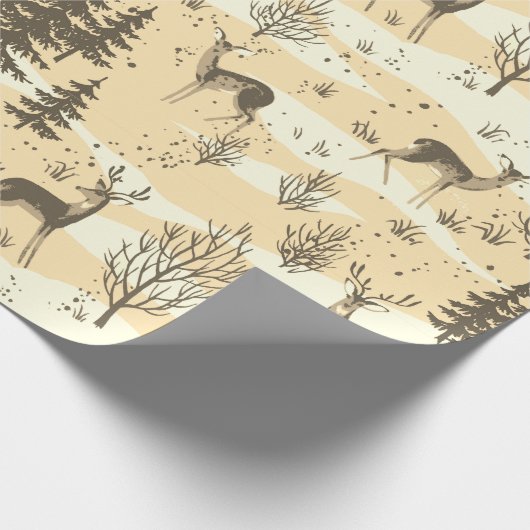 レトロエレガントベージュクリームウッドランドディアー ラッピングペーパー (角)
