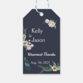 レトロエレガントホワイトフラワーフレームネイビー背景 ギフトタグ (正面)
