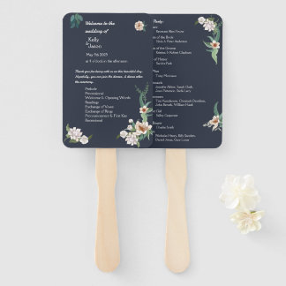 レトロエレガントホワイトフラワーフレームネイビー背景 ハンドファン