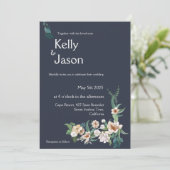 レトロエレガントホワイトフラワーフレームNavy背景I 招待状 (スタンド正面)