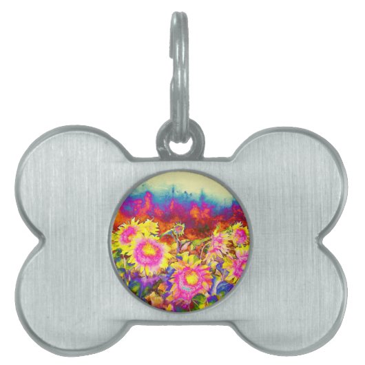 レトロエレガントボホの水彩ひまわり畑 ペットネームタグ (正面)