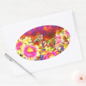 レトロエレガントボホの水彩ひまわり畑 楕円形シール (封筒)