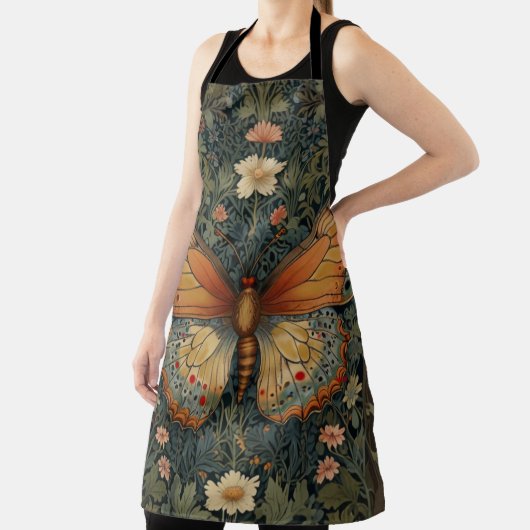 レトロエレガントボホバタフライ植物緑 エプロン (インサイチュ)