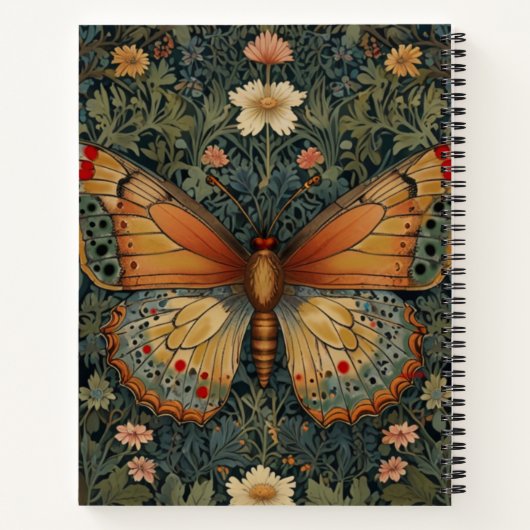 レトロエレガントボホバタフライ植物緑 ノートブック (裏面)