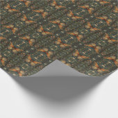 レトロエレガントボホバタフライ植物緑 ラッピングペーパー (角)