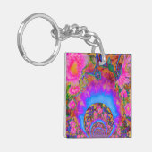 レトロエレガントボホピンク水色ひまわり キーホルダー (正面左)