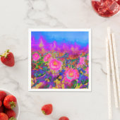 レトロエレガントボホピンク水色ひまわり スタンダードカクテルナプキン (インサイチュ)