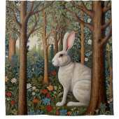 レトロエレガントボホホワイトラビットウッドランドフローラ シャワーカーテン (正面)