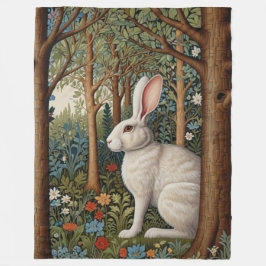 レトロエレガントボホホワイトラビットウッドランドフローラ フリースブランケット