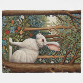 レトロエレガントボホホワイトラビットウッドランドフローラ フリースブランケット (正面(横))