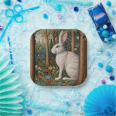 レトロエレガントボホホワイトラビットウッドランドフローラ ペーパープレート (パーティー)