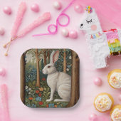 レトロエレガントボホホワイトラビットウッドランドフローラ ペーパープレート (パーティー)