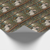 レトロエレガントボホホワイトラビットウッドランドフローラ ラッピングペーパー (角)
