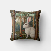 レトロエレガントボホホワイトラビットウッドランド復活祭 クッション (正面)