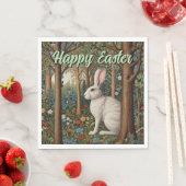 レトロエレガントボホホワイトラビットウッドランド復活祭 スタンダードランチョンナプキン (インサイチュ)